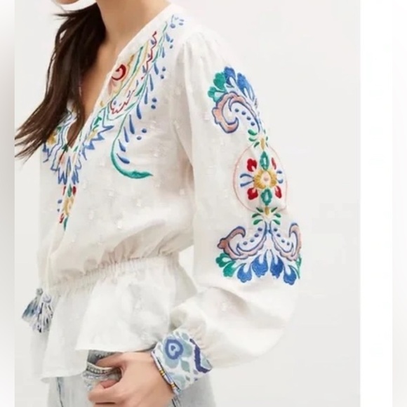 Anthropologie Forever That Girl Embroidered Peplum Blouse size M gorgeous NWT - Picture 3 of 12